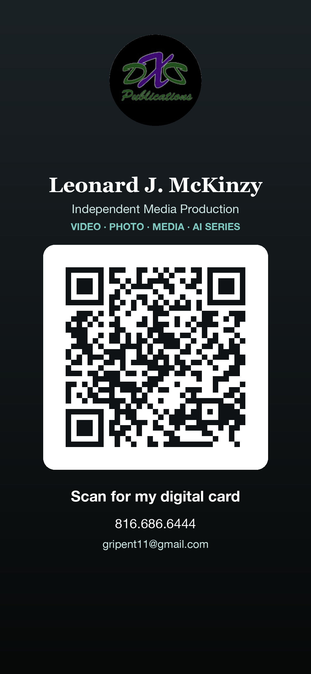 Leonard J. McKinzy | DXD Publications QR code: scan to open this card